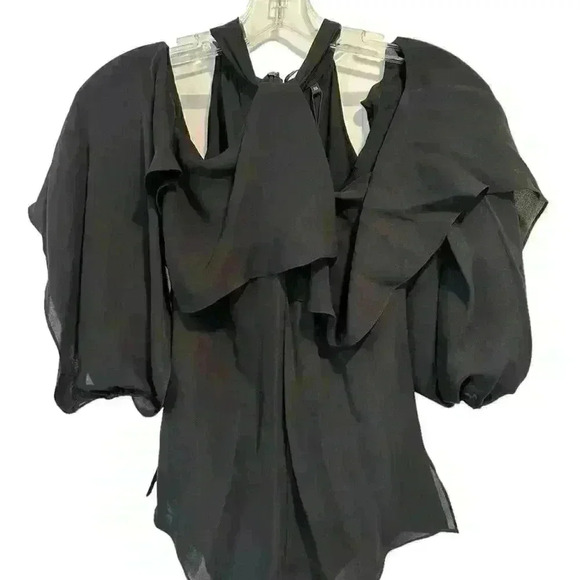 KOBI HALPERIN NWT Adrienne Ruffled Cold-shoulder Silk Blouse In Black Size XS - Picture 10 of 11